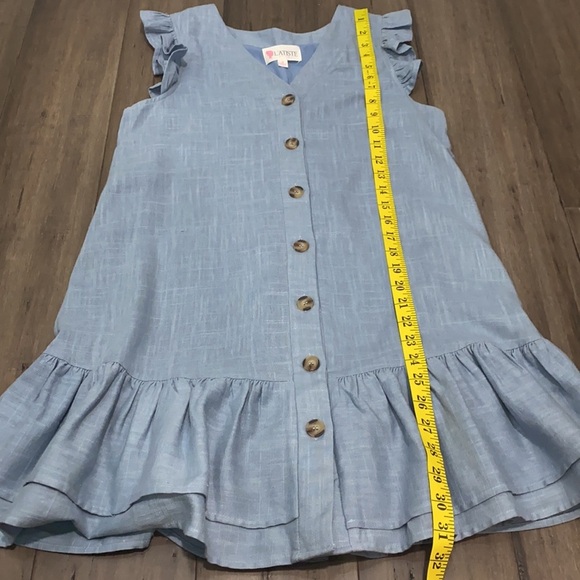 L’ ATISTE blue linen dress button front ruffle bottom - Picture 7 of 7